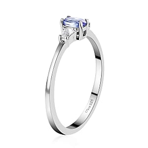 Tanzanite and White Topaz Earrings, Ring (Size 7.0) and Pendant in Platinum Over Sterling Silver 1.15 ctw