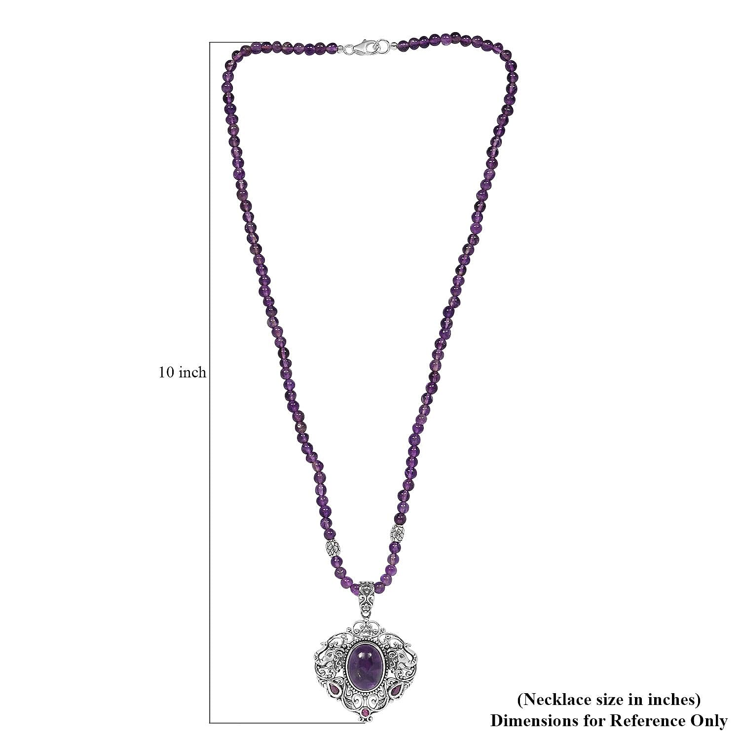 Amethyst and Orissa Rhodolite Garnet Pendant with Beaded Necklace 20 Inches in Sterling Silver 90.50 ctw
