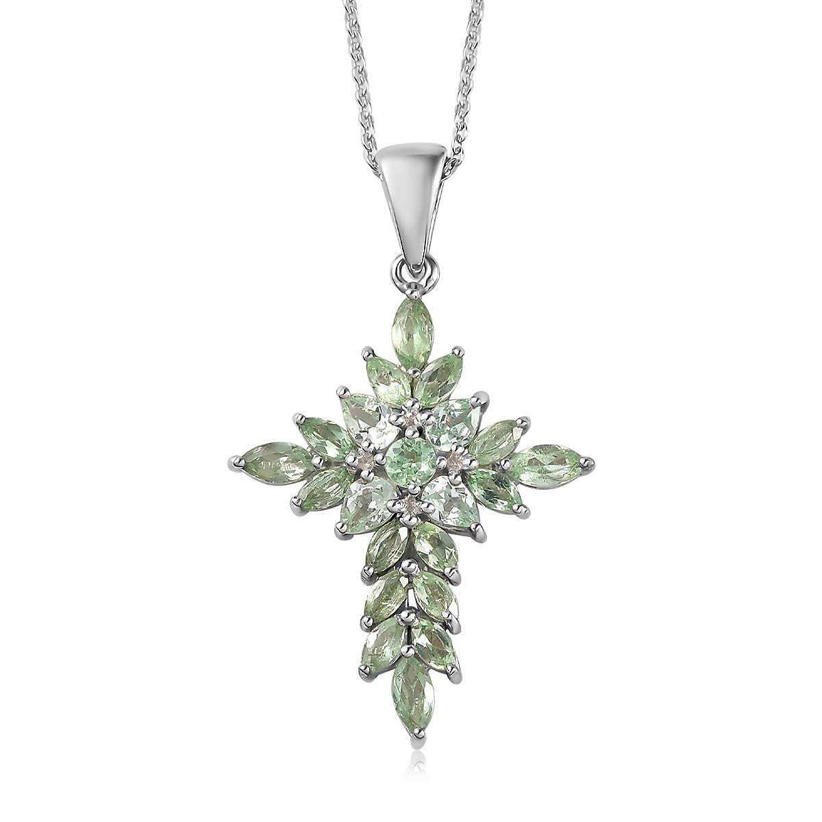 Merelani Mint Garnet Cross Pendant Necklace 20 Inches in Platinum Over Sterling Silver 2.50 ctw
