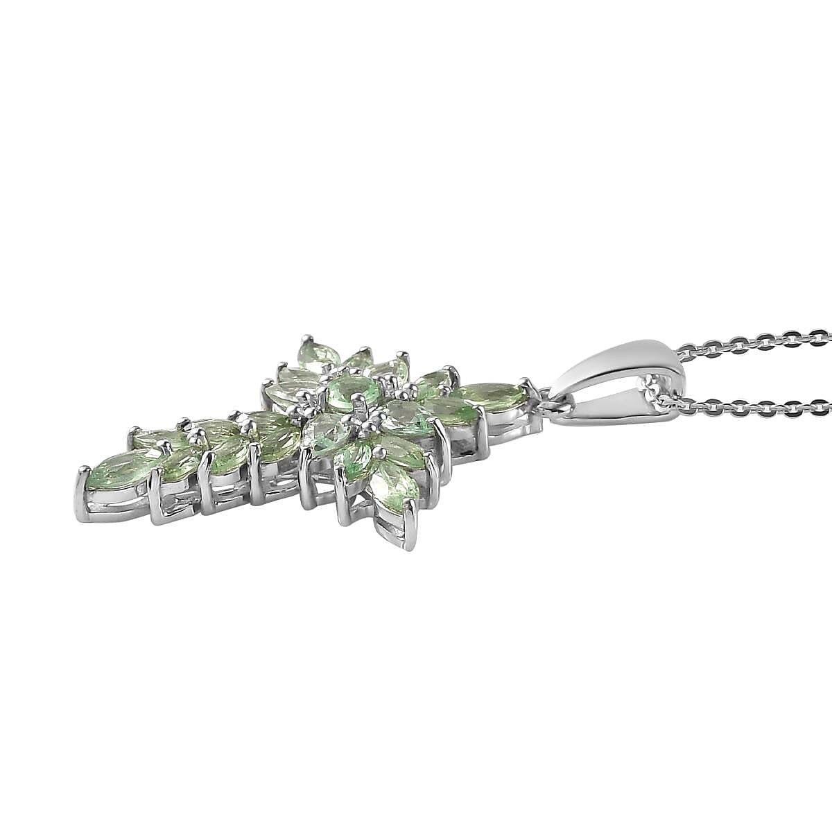 Merelani Mint Garnet Cross Pendant Necklace 20 Inches in Platinum Over Sterling Silver 2.50 ctw