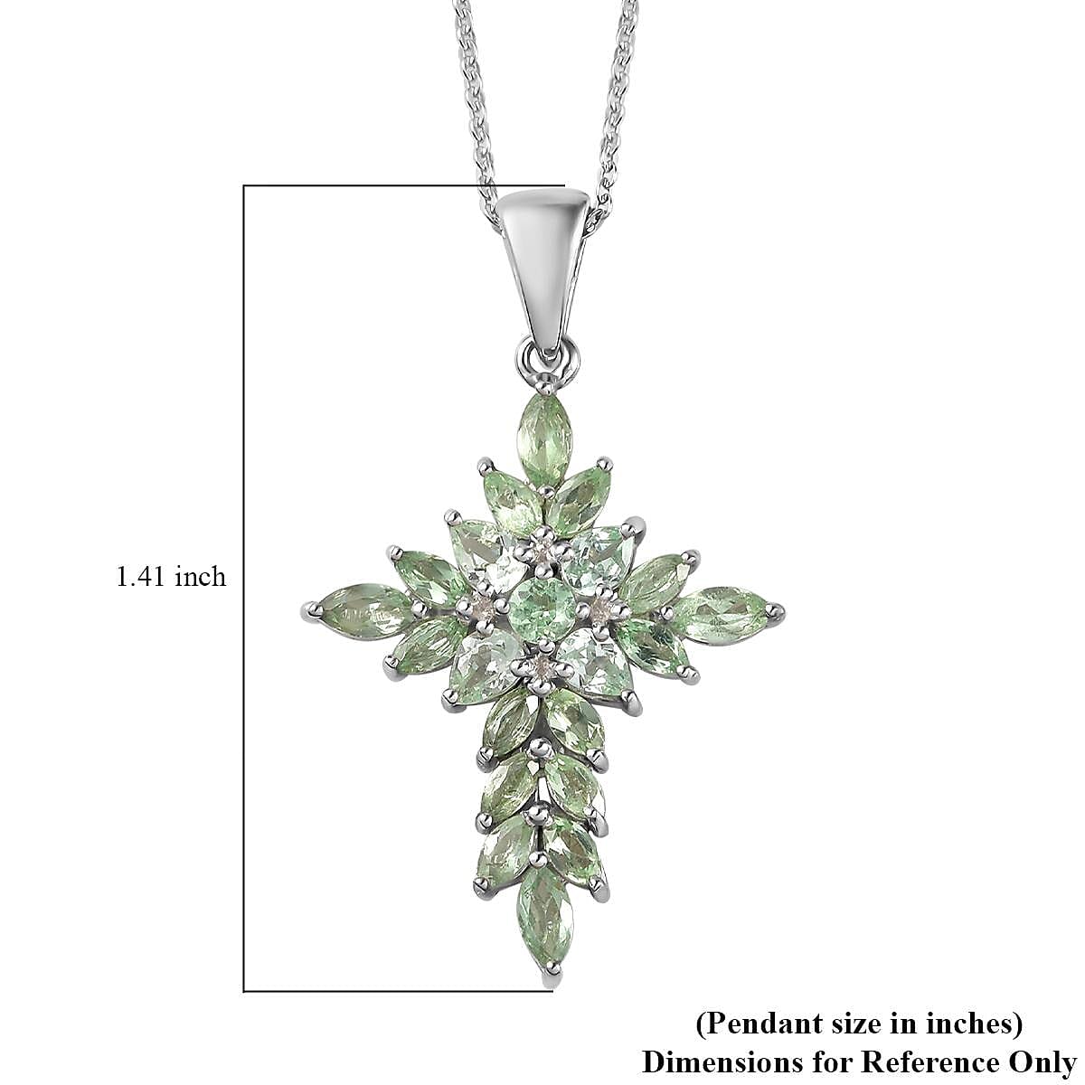 Merelani Mint Garnet Cross Pendant Necklace 20 Inches in Platinum Over Sterling Silver 2.50 ctw