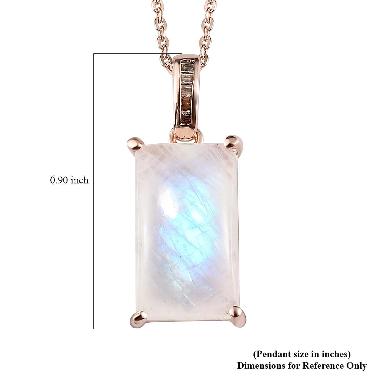 Premium Rainbow Moonstone and Natural Champagne Diamond Elongated Pendant Necklace 20 Inches in Vermeil Rose Gold Over Sterling Silver 5.85 ctw image number 6