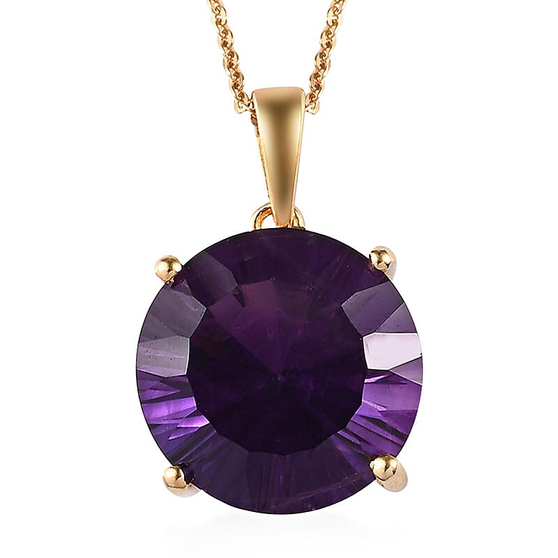 Concave Cut Premium Amethyst Solitaire Pendant Necklace 20 Inches in Vermeil Yellow Gold Over Sterling Silver 9.25 ctw