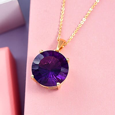 Concave Cut Premium Amethyst Solitaire Pendant Necklace 20 Inches in Vermeil Yellow Gold Over Sterling Silver 9.25 ctw
