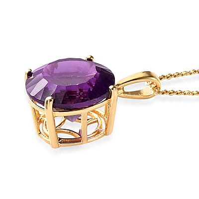 Concave Cut Premium Amethyst Solitaire Pendant Necklace 20 Inches in Vermeil Yellow Gold Over Sterling Silver 9.25 ctw