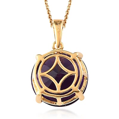 Concave Cut Premium Amethyst Solitaire Pendant Necklace 20 Inches in Vermeil Yellow Gold Over Sterling Silver 9.25 ctw