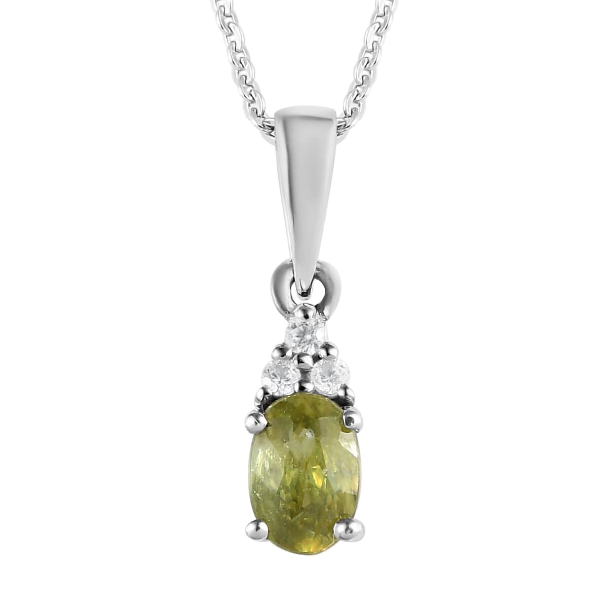 AAA Sava Sphene and Natural White Zircon Ring Pendant Necklace 20 Inches in Platinum Over Sterling Silver 1.35 ctw image number 5