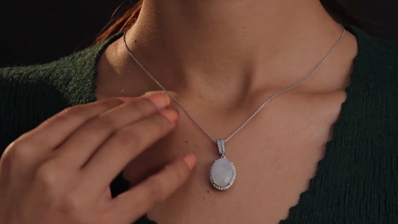 Premium Rainbow Moonstone and White Zircon Halo Pendant Necklace 20 Inches in Platinum Over Sterling Silver 10.25 ctw