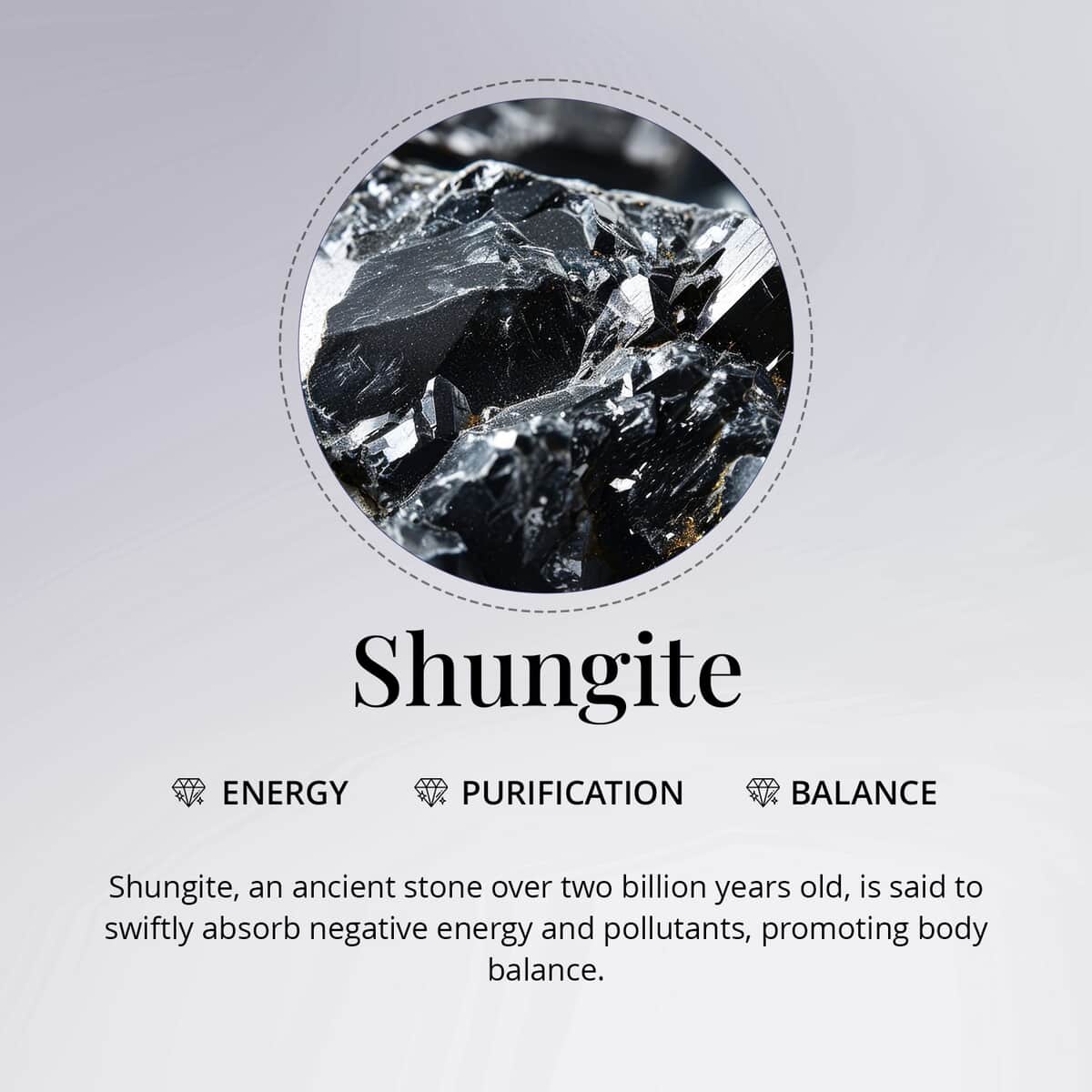 Elite Shungite Jewelry Set, Shungite 3 Stone Ring, Shungite Stud Earrings, Shungite 3 Stone Pendant Necklace, 20 Inch Necklace, Platinum Over Sterling Silver and Stainless Steel Jewelry Set 5.25 ctw image number 8