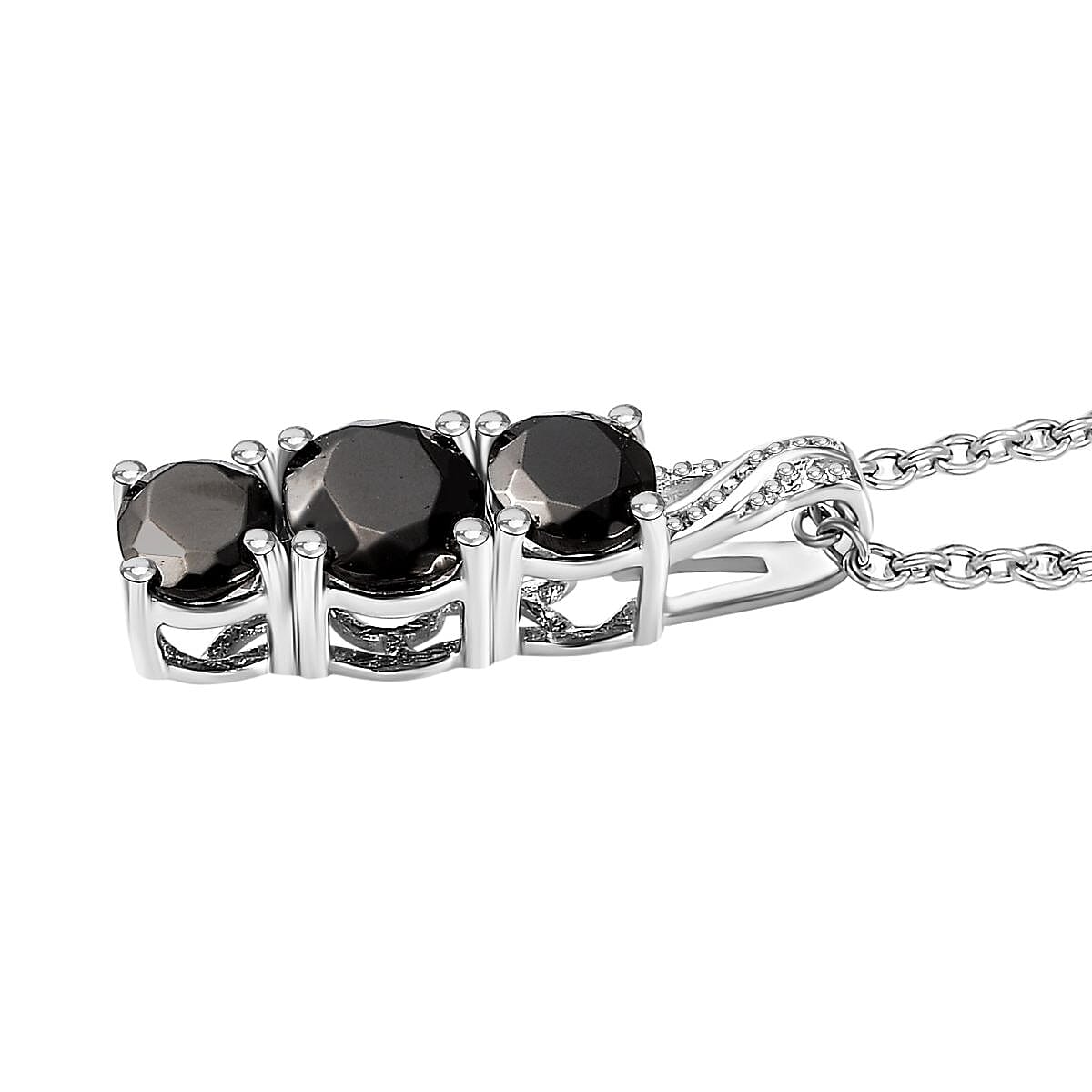Elite Shungite Jewelry Set, Shungite 3 Stone Ring, Shungite Stud Earrings, Shungite 3 Stone Pendant Necklace, 20 Inch Necklace, Platinum Over Sterling Silver and Stainless Steel Jewelry Set 4.90 ctw image number 5