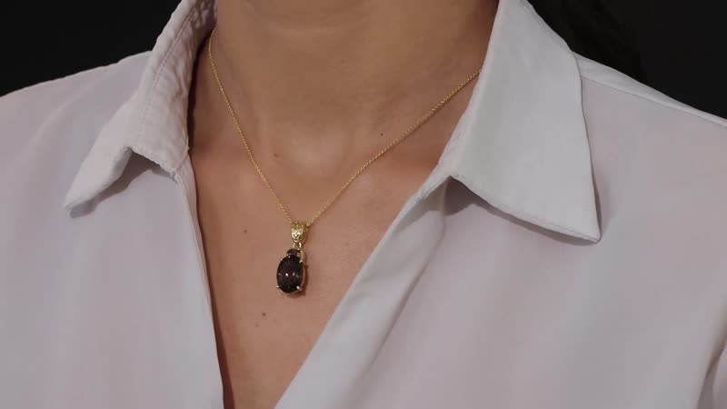Doorbuster Premium Brazilian Smoky Quartz Ring and Pendant Necklace 20 Inches in Vermeil Yellow Gold Over Sterling Silver and Stainless Steel and Stainless Steel 8.15 Grams 12.00 ctw