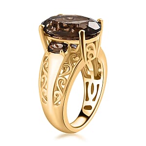 Premium Brazilian Smoky Quartz Jewelry Set, Smoky Quartz Ring and Pendant, Vermeil YG Over Sterling Silver And Stainless Steel Jewelry Set, 20 Inch Necklace 10.65 ctw