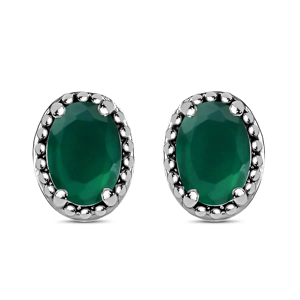 Green Onyx Solitaire Ring (Size 6.0) Stud Earrings and Solitaire Pendant Necklace 20 Inches in Stainless Steel 11.50 ctw image number 6