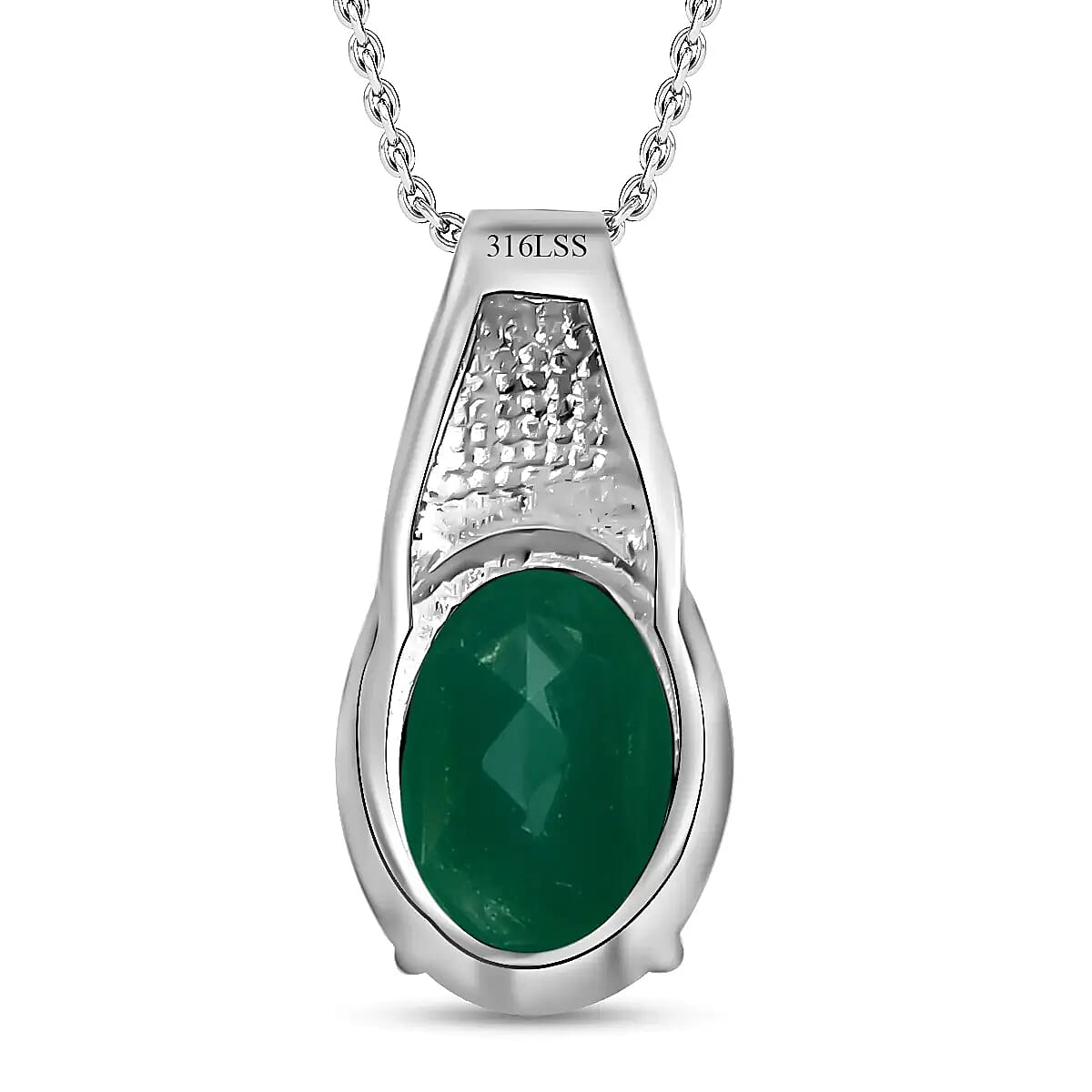 Green Onyx Solitaire Ring (Size 10.0), Stud Earrings and Solitaire Pendant Necklace (20 Inches) in Stainless Steel 11.50 ctw , Tarnish-Free, Waterproof, Sweat Proof Jewelry image number 5