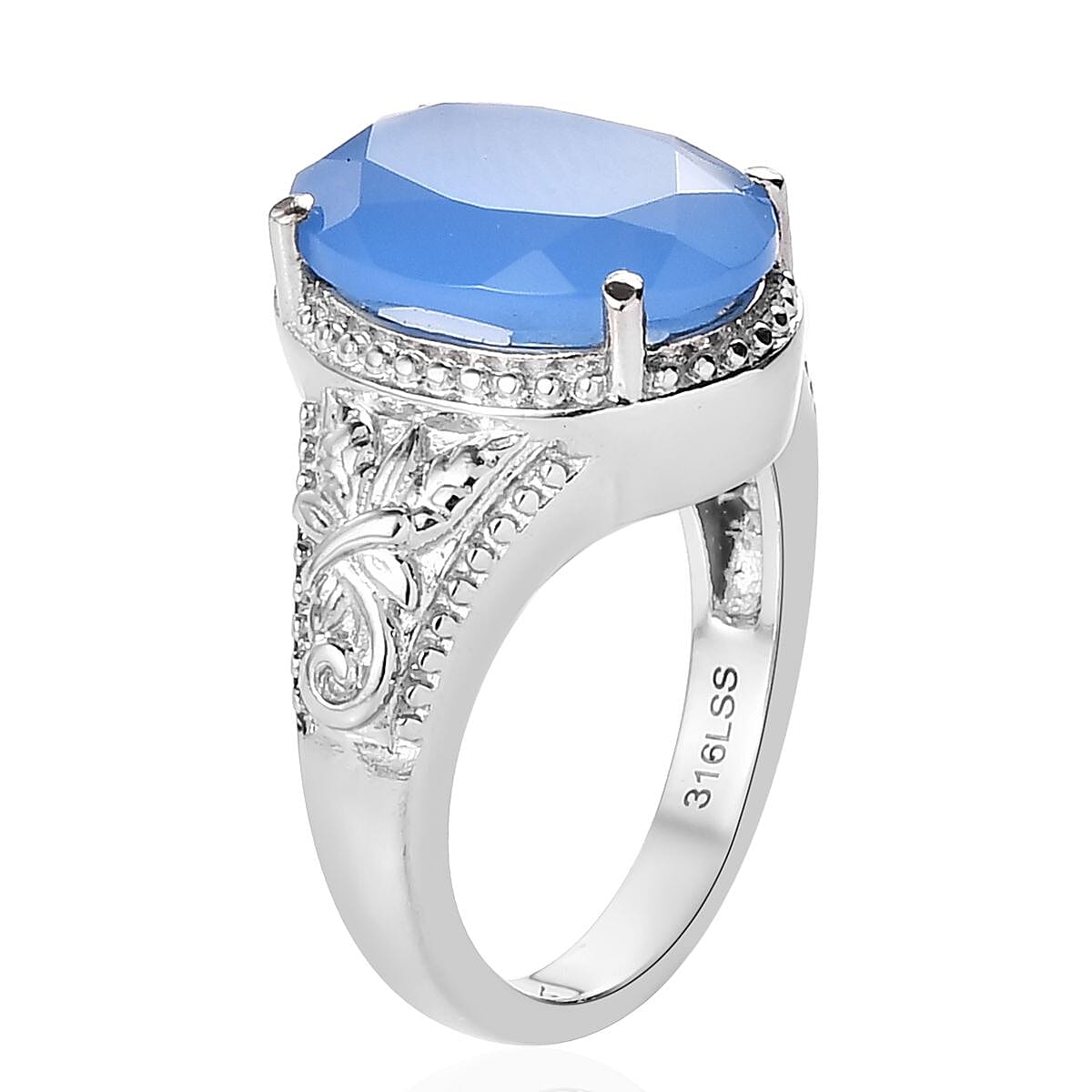 Jewelry Set of Blue Onyx Solitaire Ring , Stud Earrings and Solitaire Pendant Necklace (20 Inches) in Stainless Steel 10.60 ctw, Tarnish-Free, Waterproof, Sweat Proof Jewelry Set image number 3