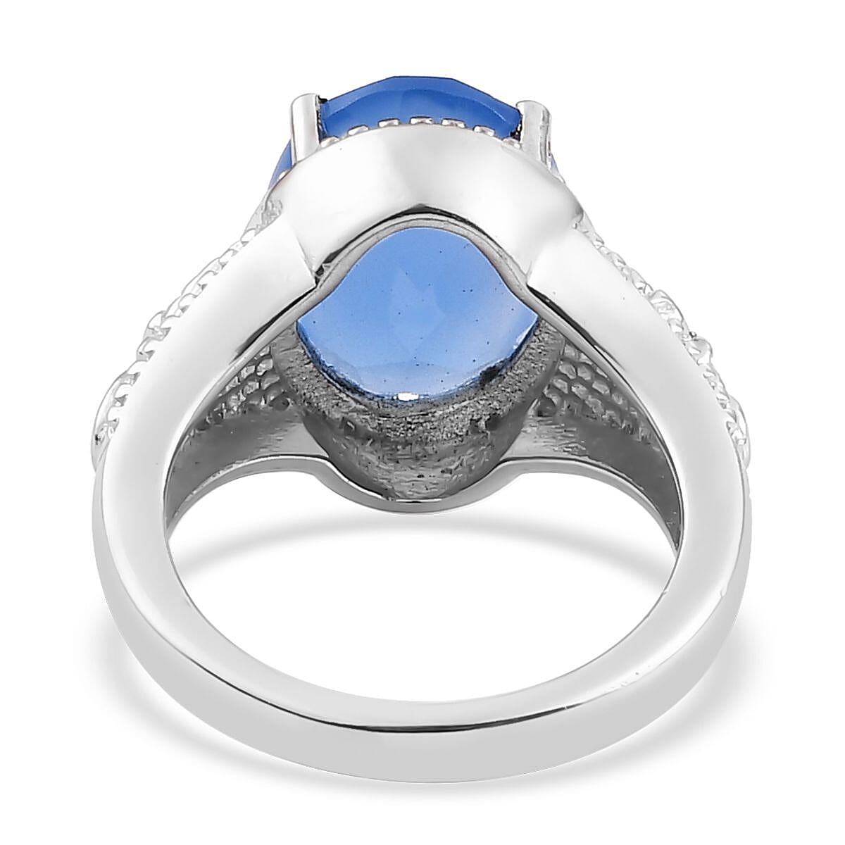 Jewelry Set of Blue Onyx Solitaire Ring , Stud Earrings and Solitaire Pendant Necklace (20 Inches) in Stainless Steel 10.60 ctw, Tarnish-Free, Waterproof, Sweat Proof Jewelry Set image number 4