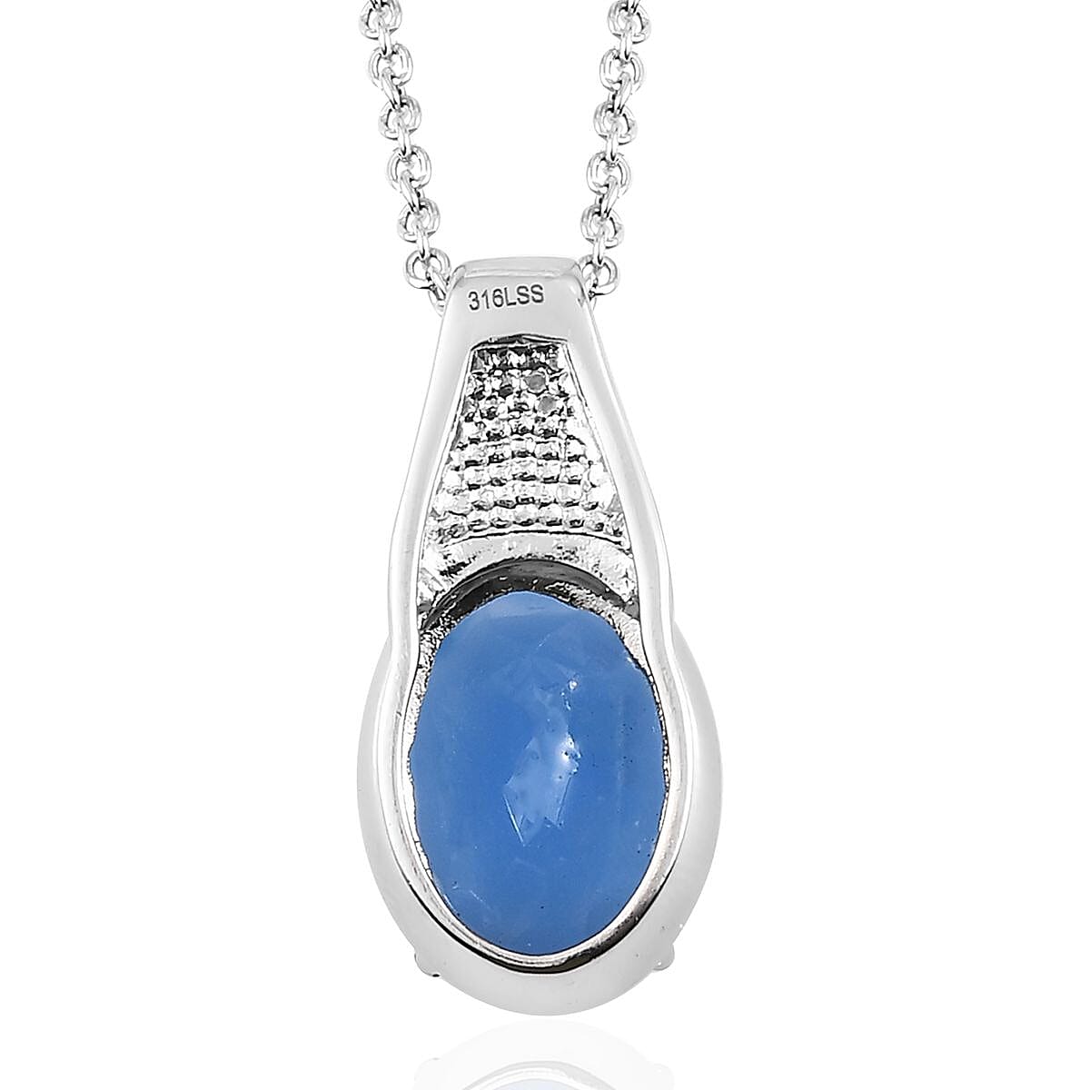 Jewelry Set of Blue Onyx Solitaire Ring , Stud Earrings and Solitaire Pendant Necklace (20 Inches) in Stainless Steel 10.60 ctw, Tarnish-Free, Waterproof, Sweat Proof Jewelry Set image number 6