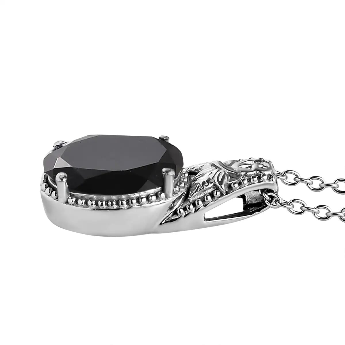 Black Onyx 10.60 ctw Solitaire Ring (Size 7.0), Stud Earrings and Solitaire Pendant Necklace 20 Inches in Stainless Steel  image number 4