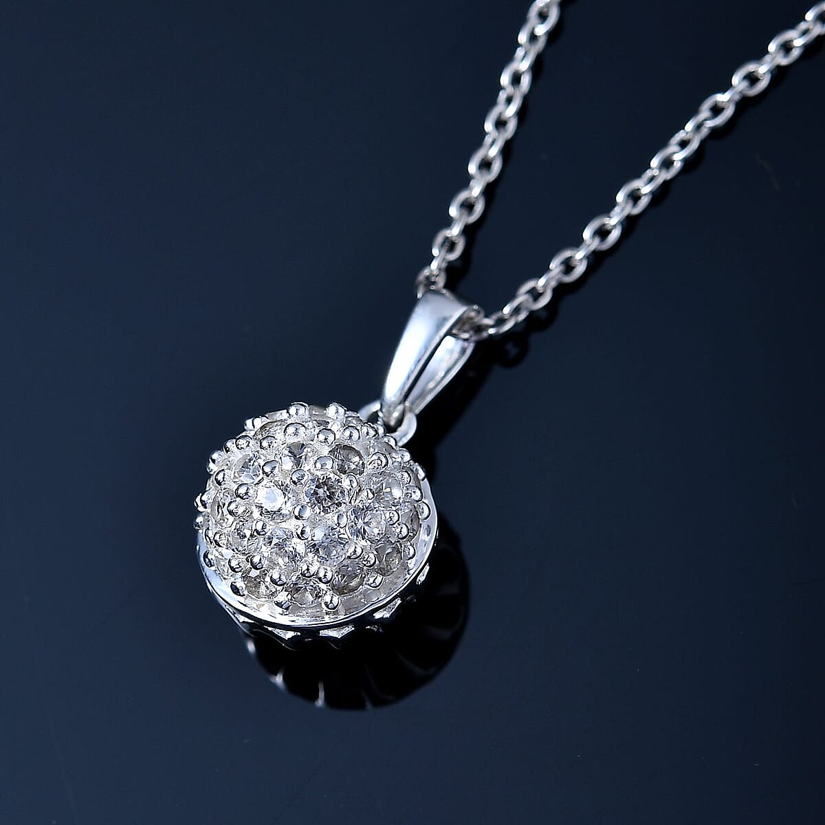 White Zircon Cluster Pendant Necklace 20 Inches in Sterling Silver 1.15 ctw image number 1