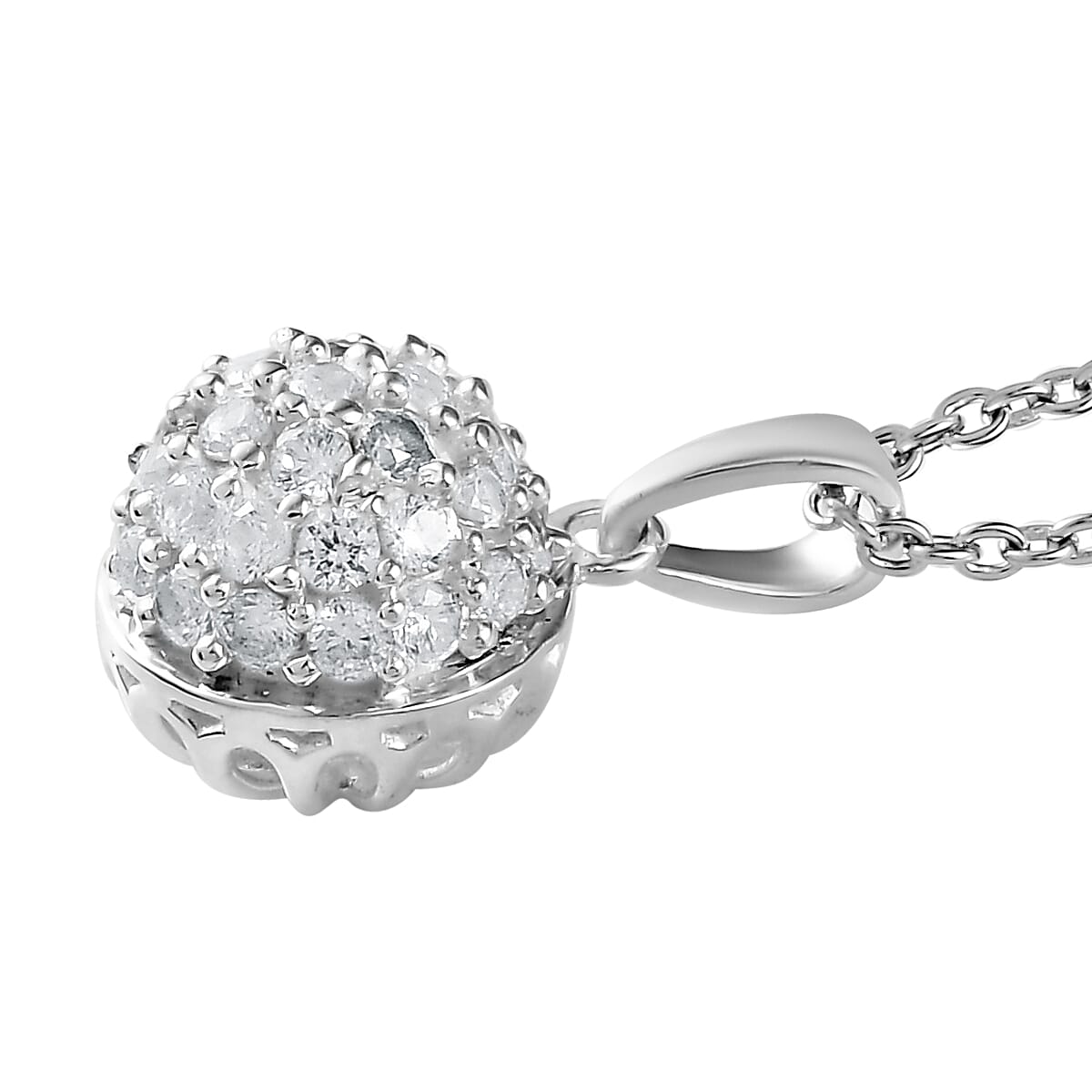 White Zircon Cluster Pendant Necklace 20 Inches in Sterling Silver 1.15 ctw image number 3