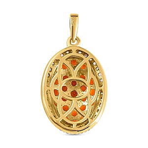 Fire Opal and White Zircon Cluster Pendant 1.85 ctw Necklace in Vermeil YG Over Sterling Silver 20 Inches