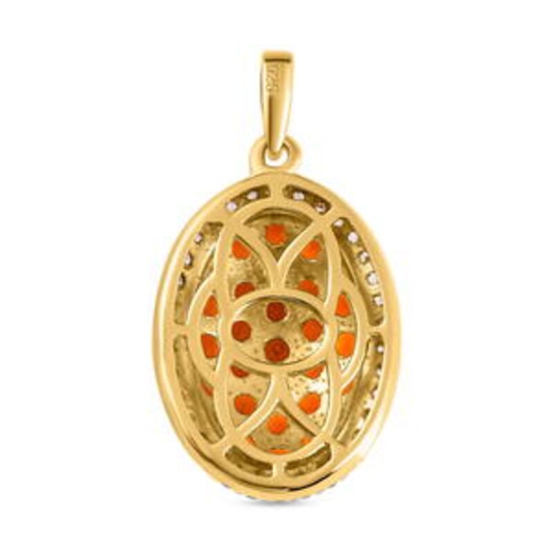 Fire Opal and White Zircon Cluster Pendant 1.85 ctw Necklace in Vermeil YG Over Sterling Silver 20 Inches