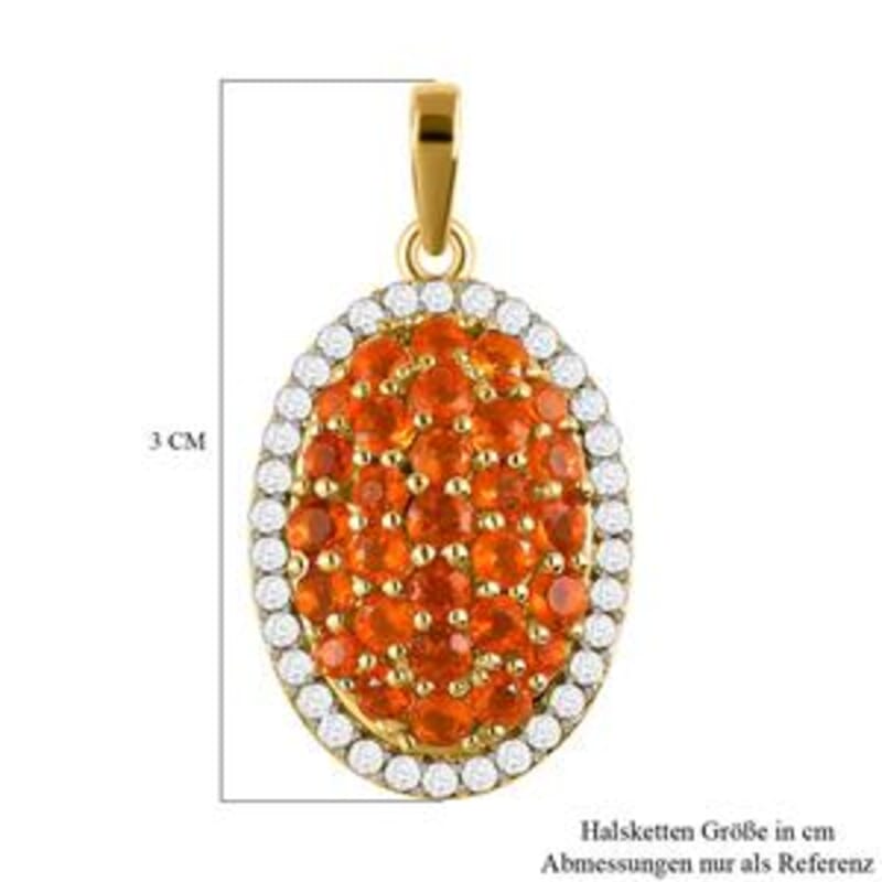 Fire Opal and White Zircon Cluster Pendant 1.85 ctw Necklace in Vermeil YG Over Sterling Silver 20 Inches