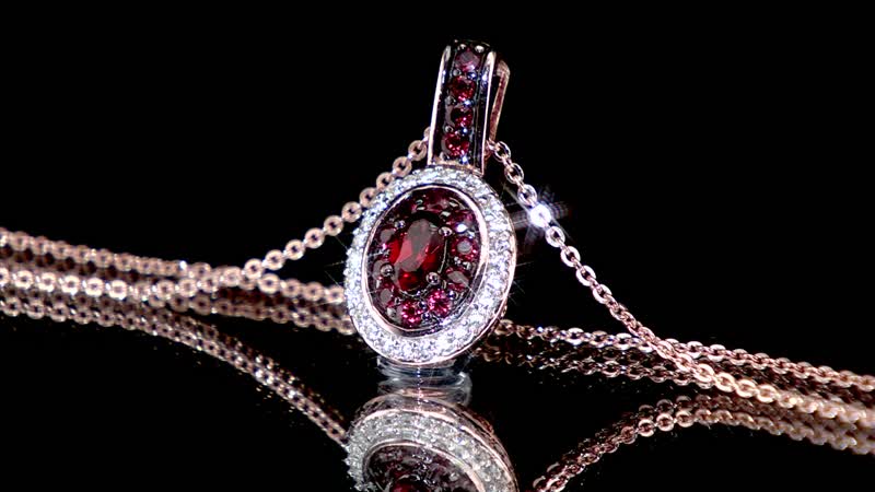 Anthill Garnet and White Zircon Pendant Necklace 20 Inches in Vermeil Rose Gold Over Sterling Silver 0.80 ctw