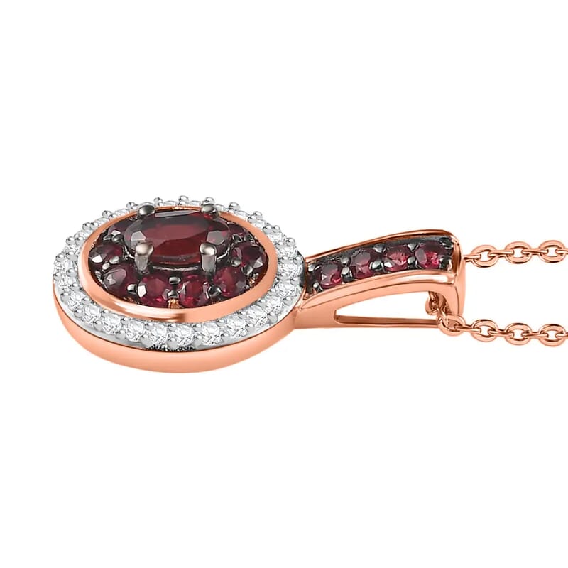 Anthill Garnet and White Zircon Pendant Necklace 20 Inches in Vermeil Rose Gold Over Sterling Silver 0.80 ctw