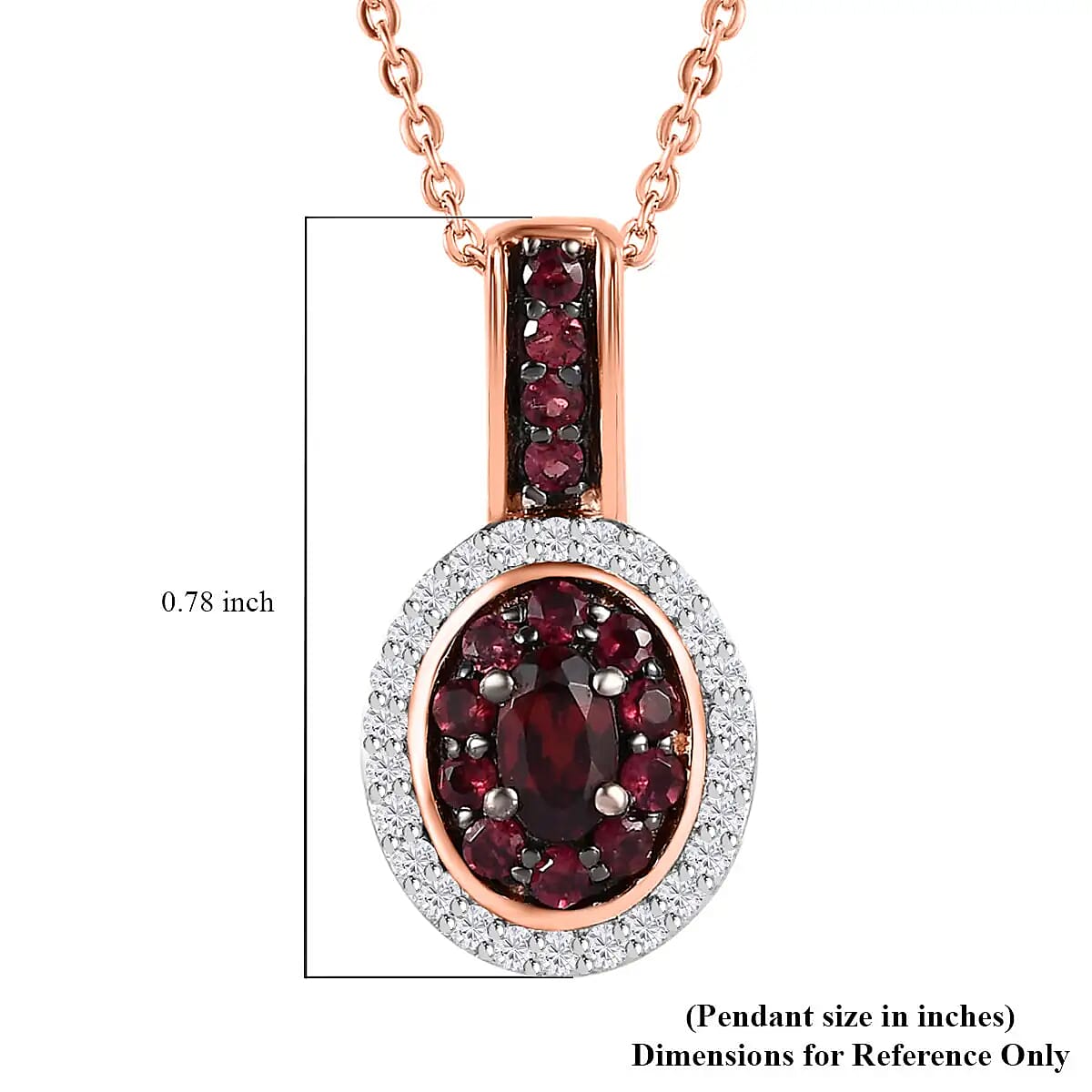 Anthill Garnet and White Zircon Pendant Necklace 20 Inches in Vermeil Rose Gold Over Sterling Silver 0.80 ctw
