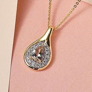 Turkizite and White Zircon Pendant 0.85 ctw Necklace in Vermeil YG Over Sterling Silver 20 Inches