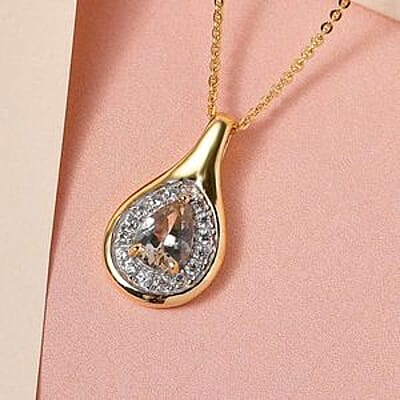 Turkizite and White Zircon Pendant 0.85 ctw Necklace in Vermeil YG Over Sterling Silver 20 Inches
