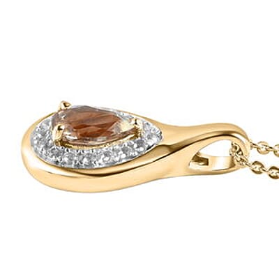 Turkizite and White Zircon Pendant 0.85 ctw Necklace in Vermeil YG Over Sterling Silver 20 Inches