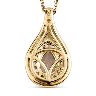 Turkizite and White Zircon Pendant 0.85 ctw Necklace in Vermeil YG Over Sterling Silver 20 Inches