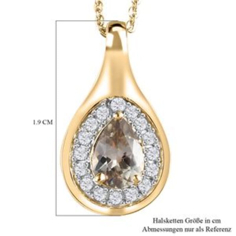 Turkizite and White Zircon Pendant 0.85 ctw Necklace in Vermeil YG Over Sterling Silver 20 Inches