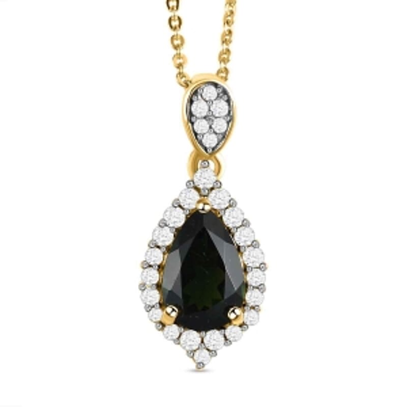 Chrome Tourmaline and White Zircon 1.62 ctw Pendant Necklace in Vermeil YG Over Sterling Silver 20 Inches