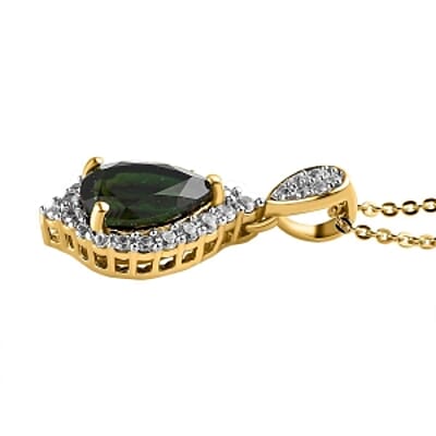 Chrome Tourmaline and White Zircon 1.62 ctw Pendant Necklace in Vermeil YG Over Sterling Silver 20 Inches