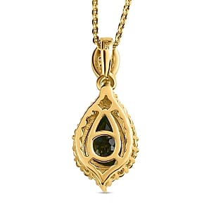 Chrome Tourmaline and White Zircon 1.62 ctw Pendant Necklace in Vermeil YG Over Sterling Silver 20 Inches