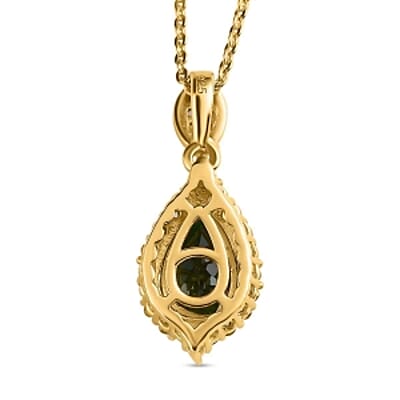 Chrome Tourmaline and White Zircon 1.62 ctw Pendant Necklace in Vermeil YG Over Sterling Silver 20 Inches