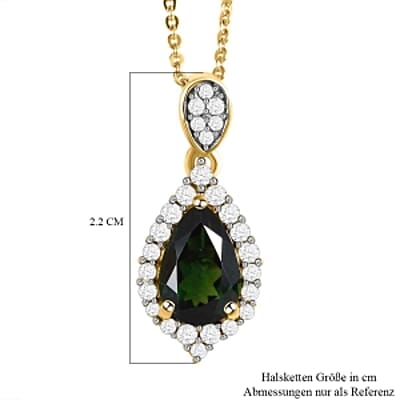 Chrome Tourmaline and White Zircon 1.62 ctw Pendant Necklace in Vermeil YG Over Sterling Silver 20 Inches