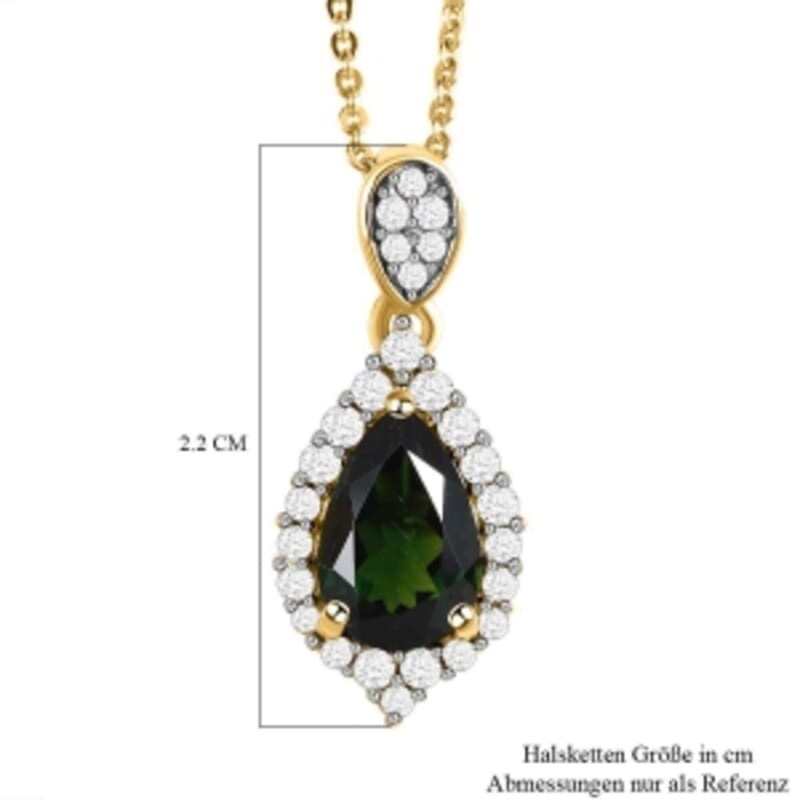 Chrome Tourmaline and White Zircon 1.62 ctw Pendant Necklace in Vermeil YG Over Sterling Silver 20 Inches