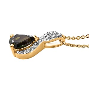 Chrome Tourmaline and White Zircon 1.39 ctw Pendant Necklace in Vermeil YG Over Sterling Silver 20 Inches
