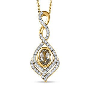 Turkizite and White Zircon Fancy Pendant 1.56 ctw Necklace in Vermeil YG Over Sterling Silver 20 Inches