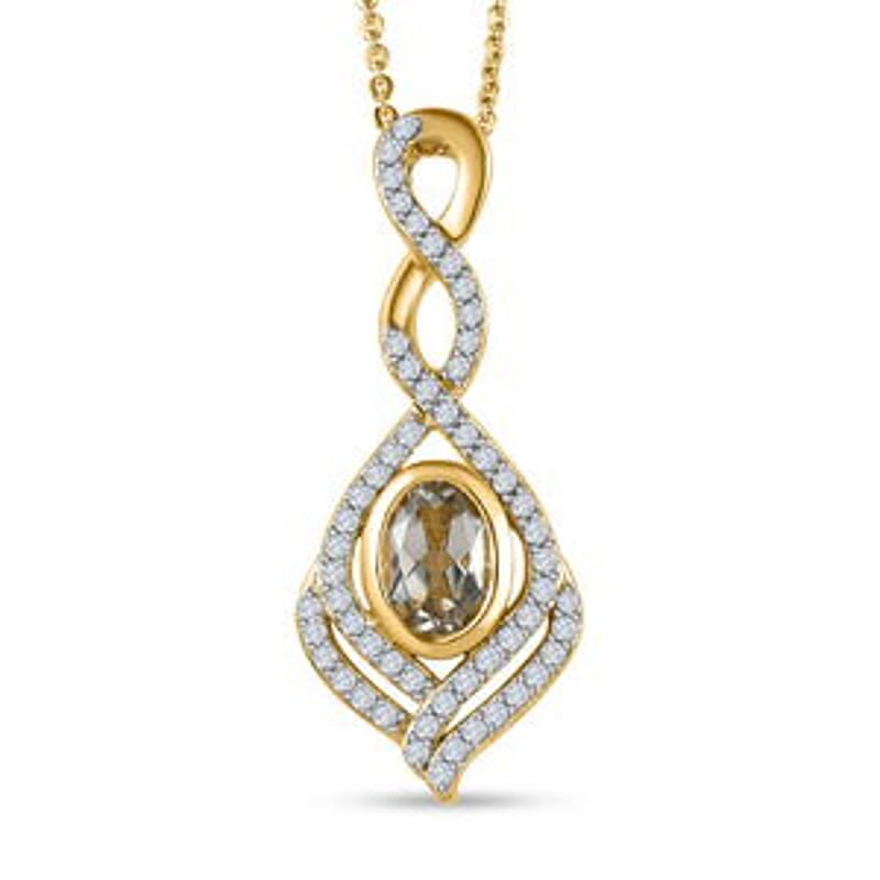 Turkizite and White Zircon Fancy Pendant 1.56 ctw Necklace in Vermeil YG Over Sterling Silver 20 Inches