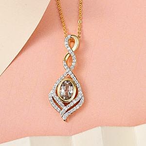 Turkizite and White Zircon Fancy Pendant 1.56 ctw Necklace in Vermeil YG Over Sterling Silver 20 Inches