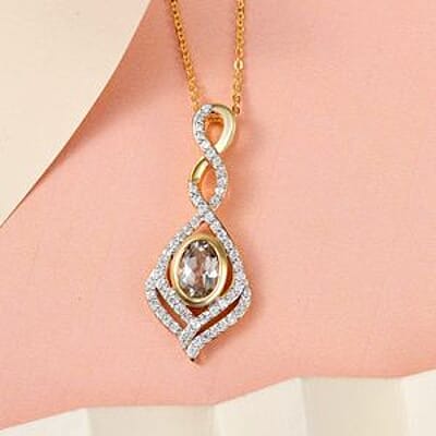 Turkizite and White Zircon Fancy Pendant 1.56 ctw Necklace in Vermeil YG Over Sterling Silver 20 Inches