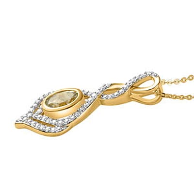 Turkizite and White Zircon Fancy Pendant 1.56 ctw Necklace in Vermeil YG Over Sterling Silver 20 Inches