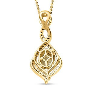 Turkizite and White Zircon Fancy Pendant 1.56 ctw Necklace in Vermeil YG Over Sterling Silver 20 Inches