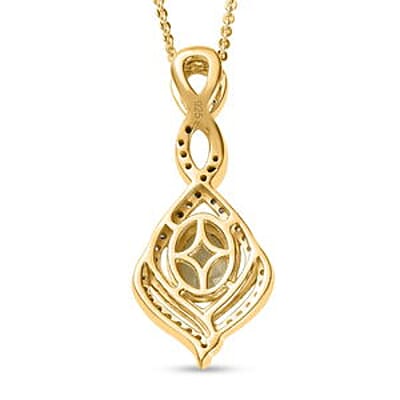 Turkizite and White Zircon Fancy Pendant 1.56 ctw Necklace in Vermeil YG Over Sterling Silver 20 Inches