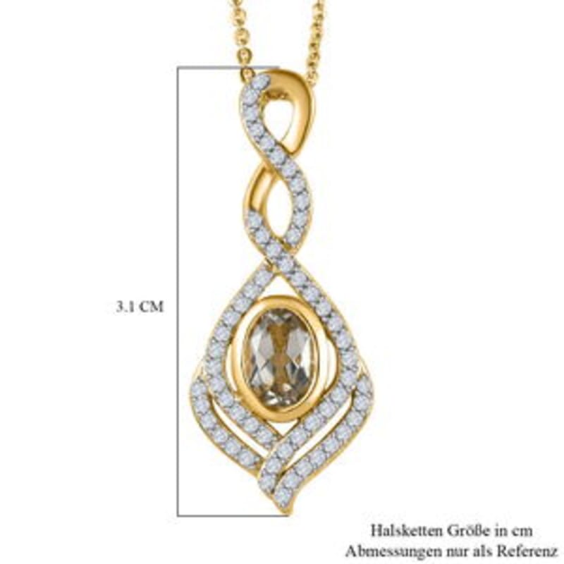 Turkizite and White Zircon Fancy Pendant 1.56 ctw Necklace in Vermeil YG Over Sterling Silver 20 Inches